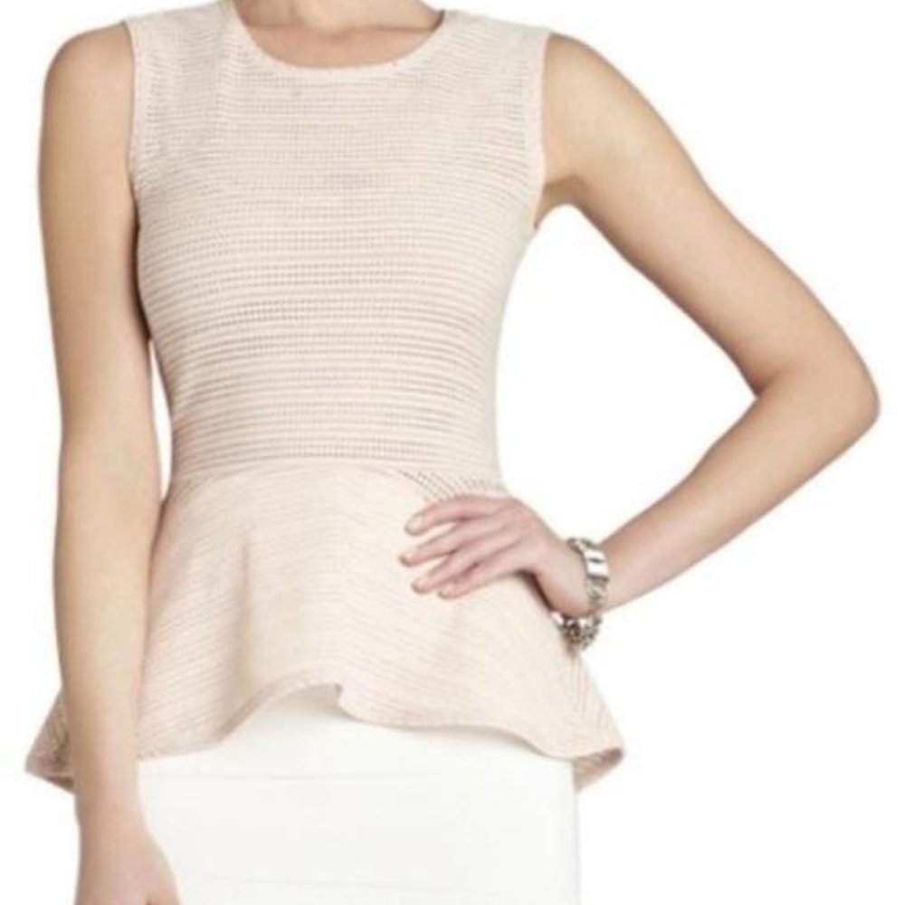 BCBG Perforated Peplum Top